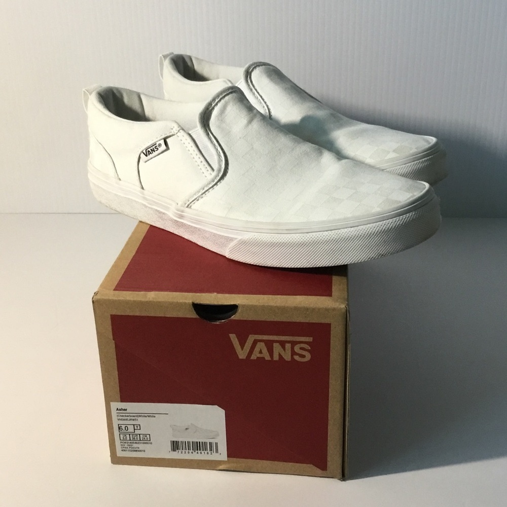 Vans White Checkerboard Slip-On Sneakers